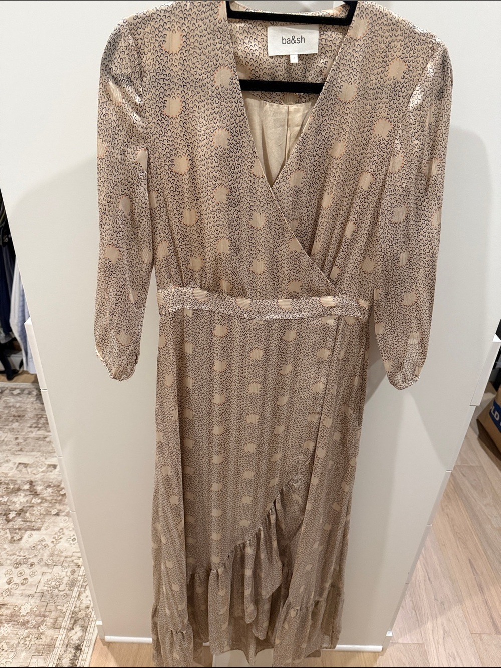 ba&sh Neutral Beige Printed Wrap Maxi Dress